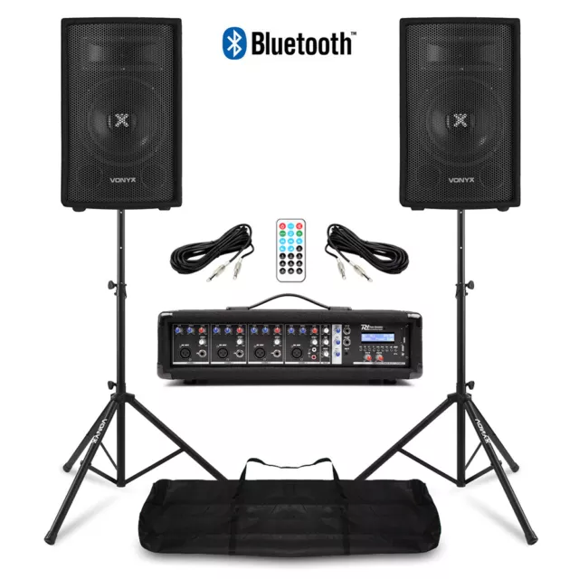 Complete Band PA System Package - Vonyx SL8 8" PA Speaker, Mixer Amp & Stands
