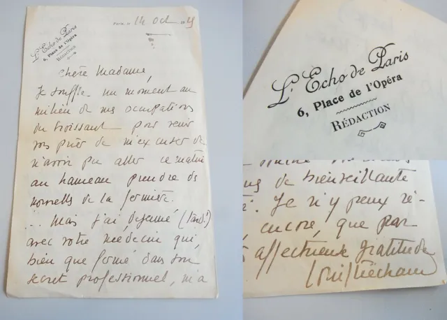 Écrivain Louis PIÉCHAUD (1888-1965): Lettre autographe PARIS 1929, signée