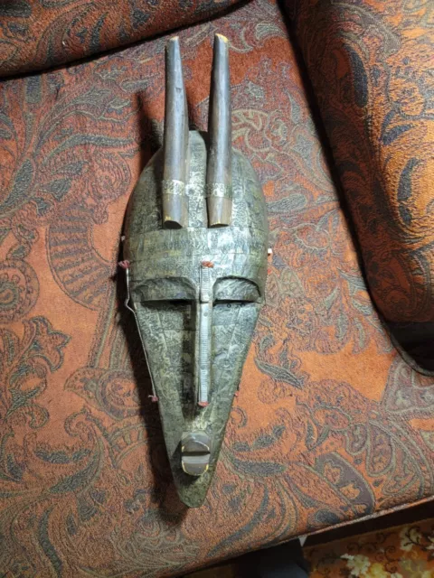 African MARKA Mask Carved Wood And Metal Mali