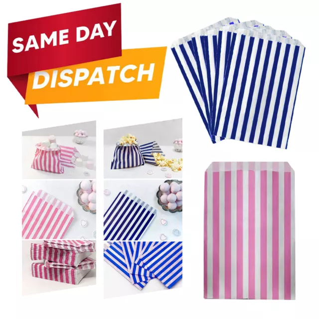 Paper Striped Candy Christmas Bags Pink & Blue Sweet Bag for Buffet Treat Gifts