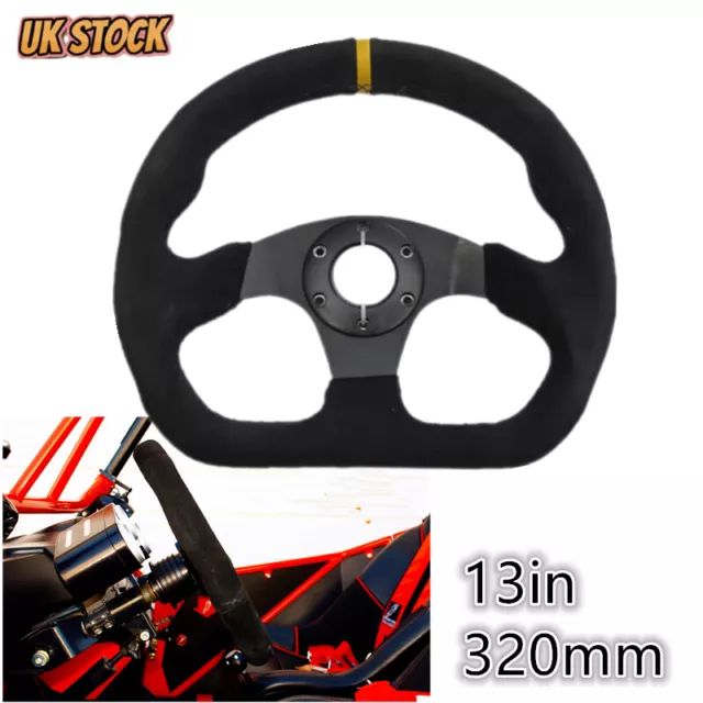 13in/ 320mm FORMULA RACE STEERING WHEEL D SHAPE BLACK SUEDE BLACK SPOKE Universe