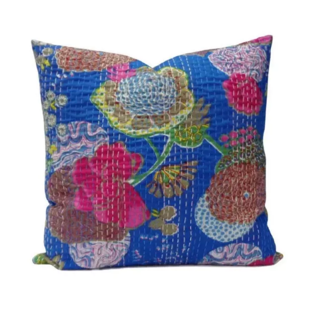 Kantha Quilted Patchwork Pillowcase Indian Handmade Cushion Cover Boho Bed Throw