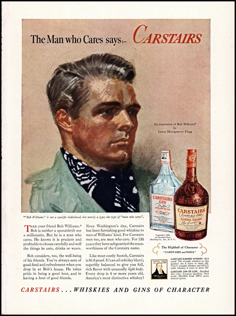 1939 James Montgomery Flagg art Carstairs Whiskies & Gins vintage print ad S24