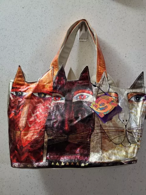 Laurel Burch Tote Bag Cat Long Neck CutOut Foil Design Cat Lovers Bag Retired