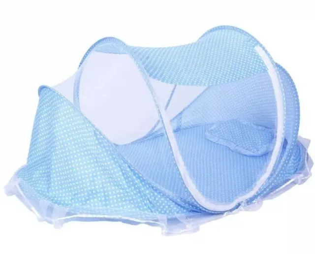 Happy Baby Travel Netting Cover Breathable Pop Up Portable Crib Tent Blue Polka