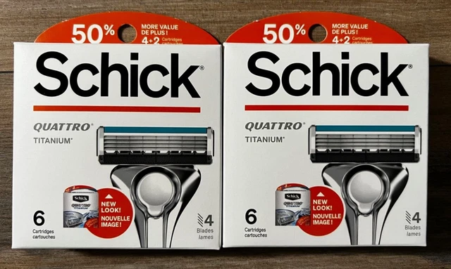 LOTE DE 2 cartuchos Schick Quattro titanio 4 hojas 6 con tiras de lubricación