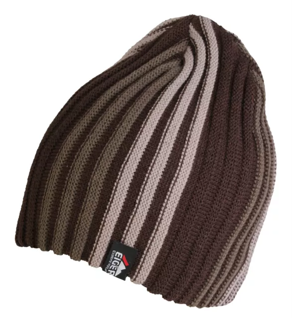 Eiger Knitted Striped Beanie Hat Wool Fishing Hunting Walking Shoot Climb Skiing