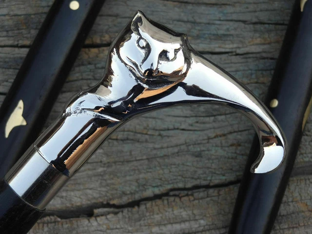 Bastone Da Passeggio Vintage In Legno E Ottone - Manico A Pomello, Nuovo Artigianale Bastone Legno Ottone Artigianale