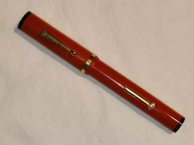 1930s WEAREVER BIG RED FAT/OVERSIZE LEVER FILL FOUNTAIN PEN/14K GF NIB-5 DAY N/R