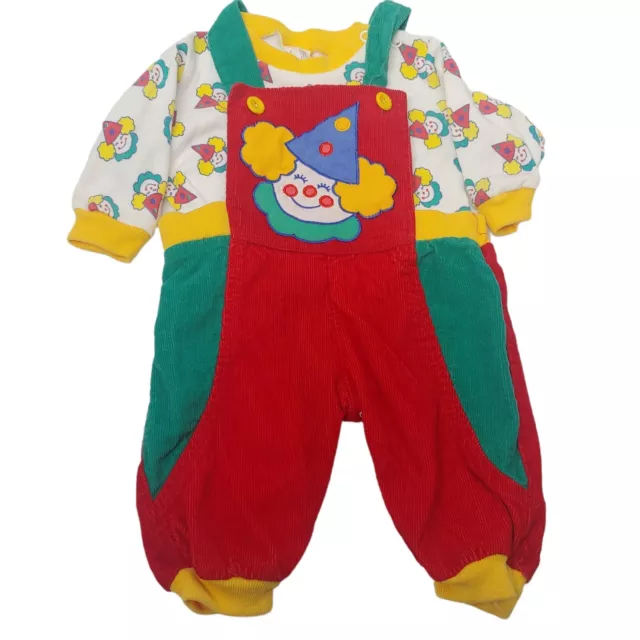 Vintage Baby Outfit Cotton Candy 0-6 Mos Clown Corduroy Overalls Shirt Circus