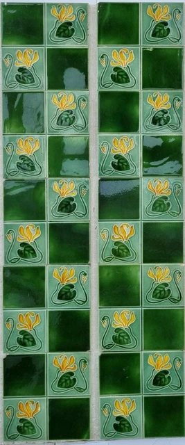 10 Bright Antique Art Nouveau 6"x 6" Victorian Tile JW Barratt  circa 1900s