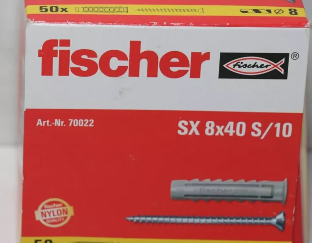 Tasselli espansivi fischer SX 8x40 S, scatola con 50 tasselli e viti in nylon