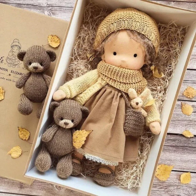 28cm Handmade Waldorf Doll Organic Fiber Doll Long Hair Dolls DIY With Box Gift