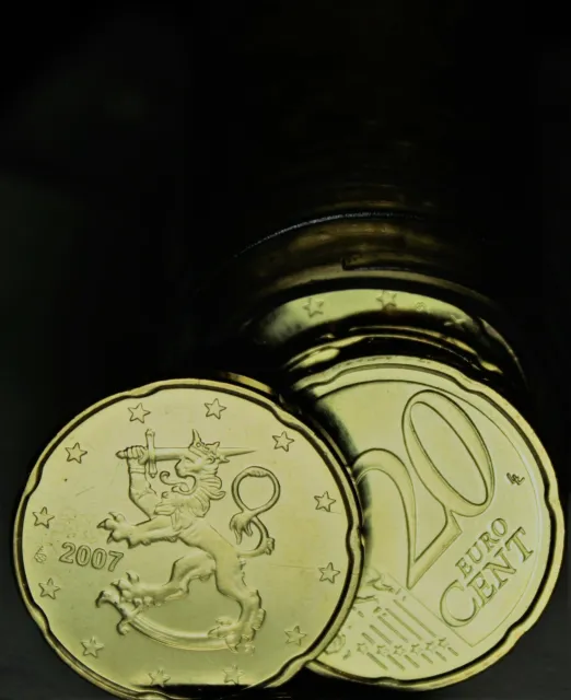 Gem Unc Roll (30) Finland 2007 20 Euro Cent Coins~Rampant Lion~Notched Edge~Fr/S