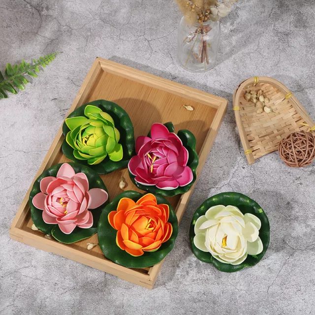 5pcs Artificial Floating Water LilyLotus Flower Pond Decor 10cm Artificial Lo#km