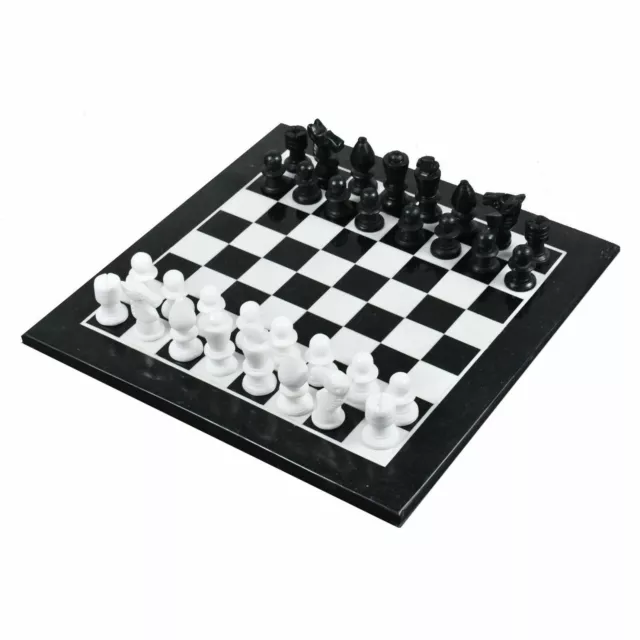 15 " Noir Et Marbre Blanc Jeu D'Échecs Table Top Avec Marbre Pièces Collectibles