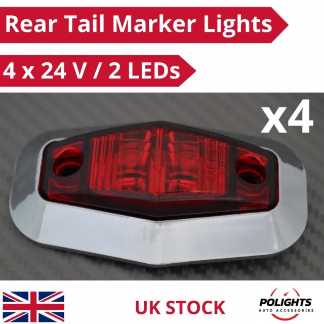4 X Red 24V 2 Led Side Rear Tail Marker Lamp Lights Truck Trailer DOT SAE approv