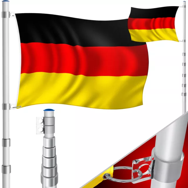 KESSER® Fahnenmast Alu Teleskop 6,30m Fahnenstange Deutschlandfahne Flaggenmast