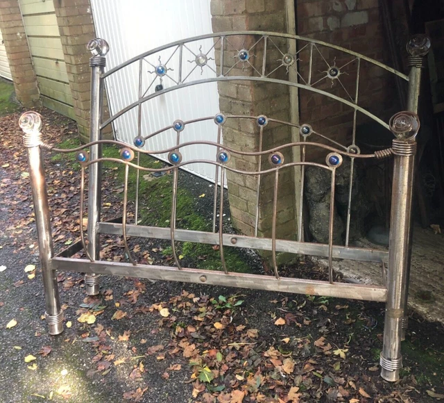 ADRIAN REYNOLDS HAND Made Steel With Crystal Balls 4ft 6in Bed Frame £