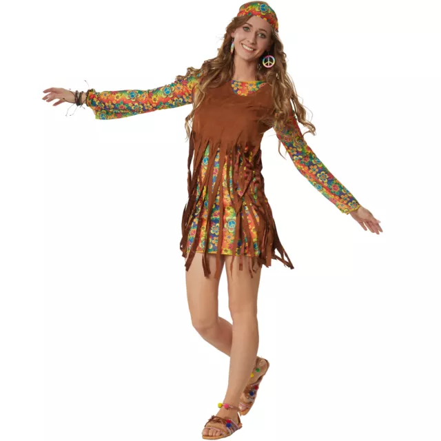 Kostüm Damen Hippie Boho Squaw 60er 70er Flower Power Retro Fasching Karneval