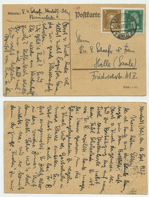 84855 - Postkarte - Neustadt (Orla) 16.9.1927 nach Halle (Saale)