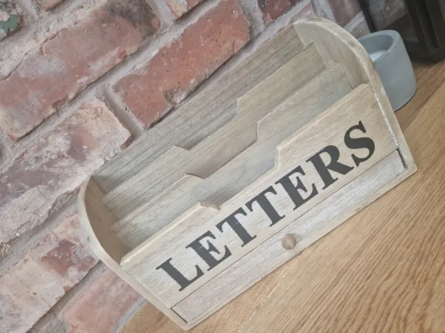 Gisela Graham Wooden Letters Rack Organiser Holder With Drawer Vintage Rustic