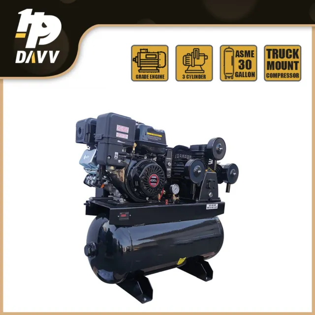 125PSI Gas Engine Piston Air Compressor 44Cfm 3 Cylinder 30 Gallon 420CC 13HP