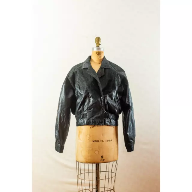VINTAGE 80S WOMEN'S Punk Motorcycle Moto Black Leather Jacket, Cropped ...