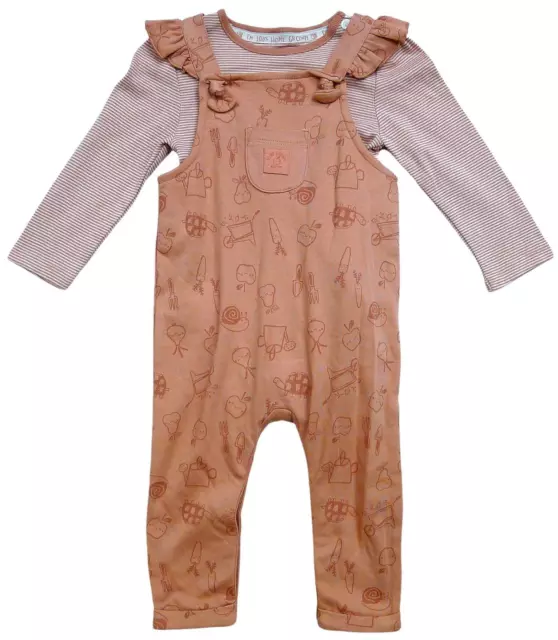 Bébé Filles 2 Pièce Jardin Salopette Barboteuse & Body Ensemble Nouveau Né À 12