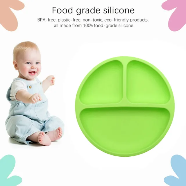Cute Baby Infant Dining Plate Non Slip Training Sucker Dishes Tableware (Green)