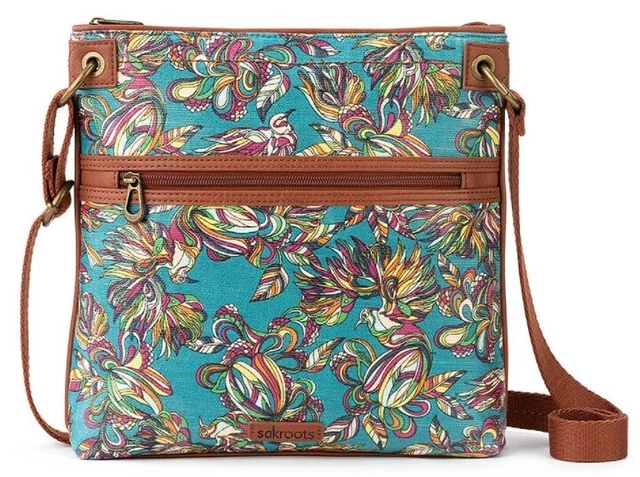 Sakroots Teal & Brown Tree House Flat Crossbody Bag Purse NWT New