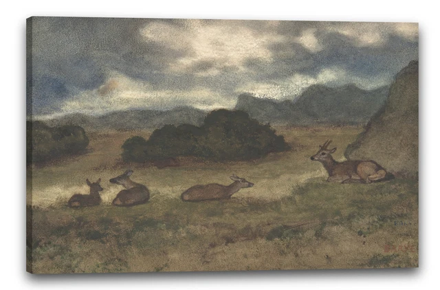 Tableau « Cerf Dans Le Paysage » D’Antoine-Louis Barye – Toile Encadrée Prête à Accrocher