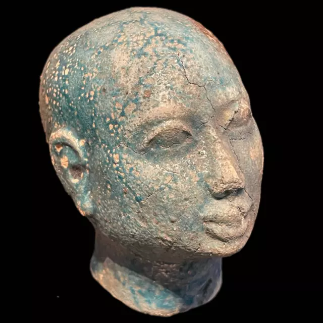 ANCIENT EGYPTIAN FAIENCE GLAZED PHARAOH BUST STATUE - 664-332bc (34)