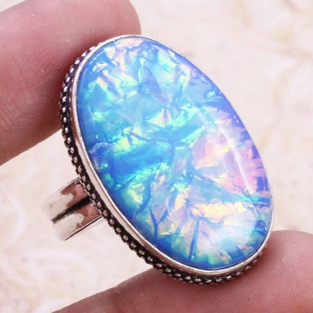 Dichroic Glass 925 Silver Plated Handmade Ring of US Size 7 Ethnic Gift