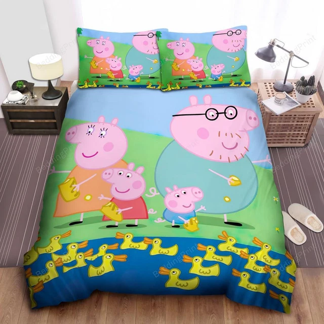 PEPPA PIG FAMILY Feeding Ducks Quilt Duvet Cover Set Soft Single King