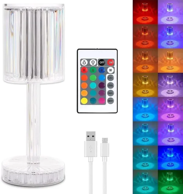 Lampada da Tavolo LED RGB Touch Cristallo Senza Fili Abatjour Ricaricabile IP20