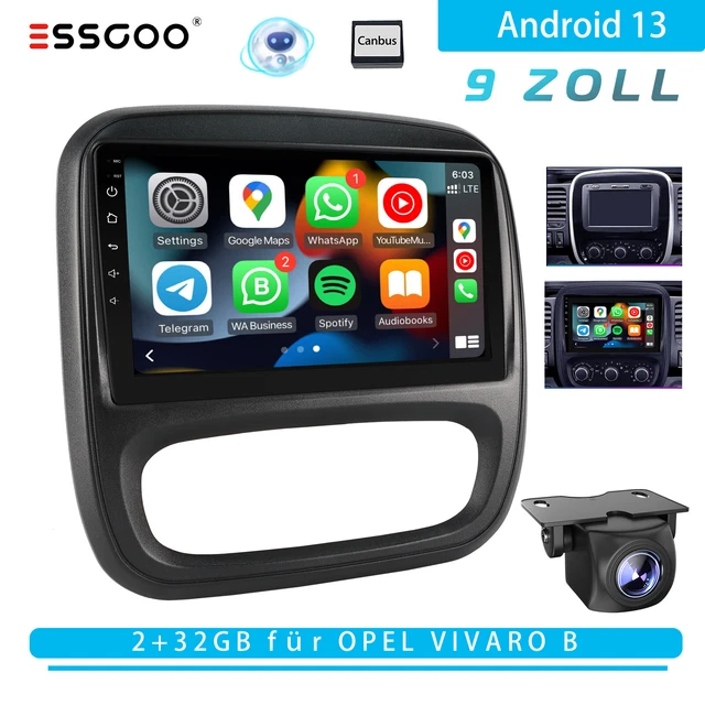GOHHDL 9 Zoll Android Autoradio Für Opel Vivaro B - Mit CarPlay & Android Auto 4G+64G