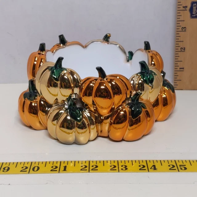 BATH & BODY Works Metallic Pumpkin Candle Holder 3 Wick Halloween