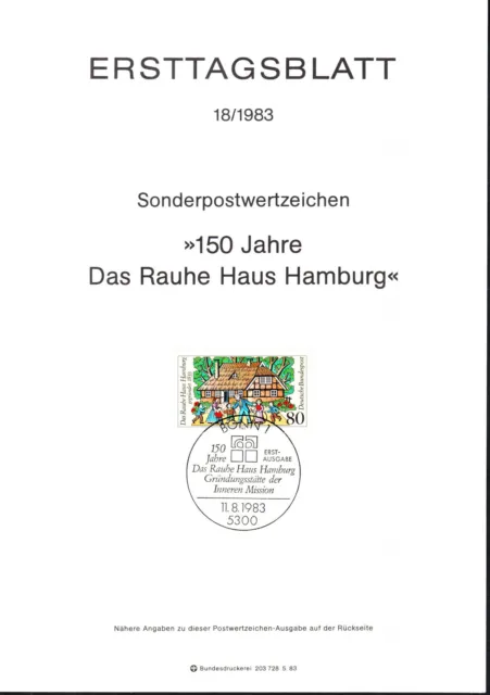 BRD, Deutschland, FDC, Nr. 18/1983, "150 Jahre -  Das Rauhe Haus Hamburg"