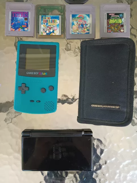 Nintendo Game Boy Color Handheld Game Console - Teal with four games and case