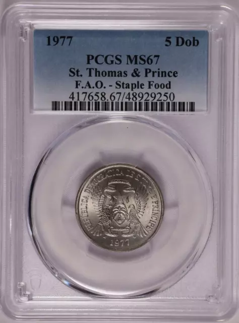 1977 St. Thomas & Prince 5 Dobras F.A.O. Staple Food - PCGS MS 67