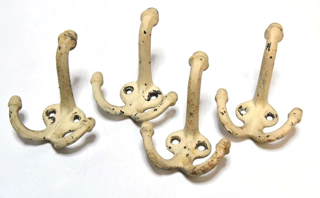 4 Matching Vintage Thick Cast Iron Acorn Triple Hat Or Coat Wall Mount Hooks