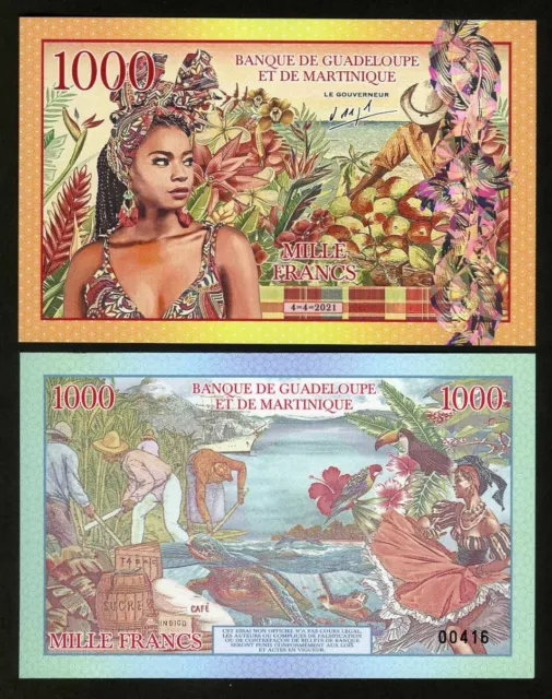 Guadeloupe Martinique, 1000 Francs, 2021 Private Issue Fantasy Polymer