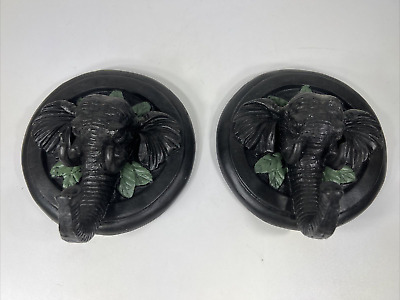 Elephant Wall Decor Plaques, Wall Hook, Apron Hanger 5 3/4" Wide - Pair of 2