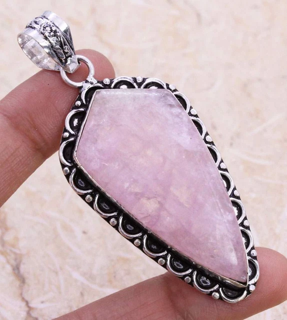 Elegant Pink Kunzite 925 Silver Plated Handmade Pendant of 2.5" Ethnic Gift