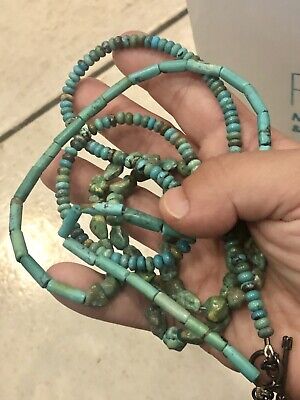 Natural Turquoise Nugget Bead Sterling Silver Toggle Southwestern Necklace 44”