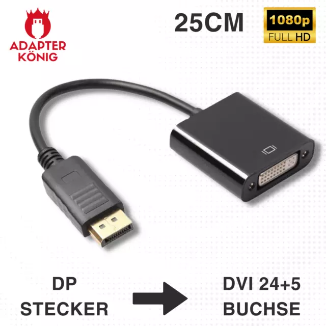 DisplayPort Stecker auf DVI 24+5 Buchse Adapter Konverter Vergoldet 1080p