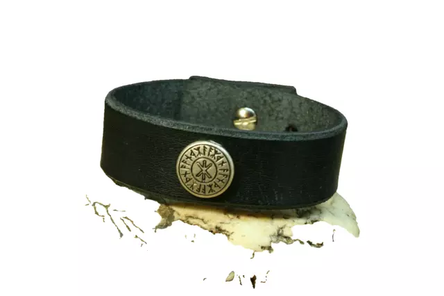 Lederarmband ODIN Schutz Armband schwarz Leder verstellbar 2cm breit Wikinger