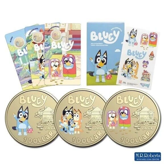 2024 BLUEY 1 Coloured Uncirculated Coin ThreeCoin Set PreOrder Australian Only 99.00