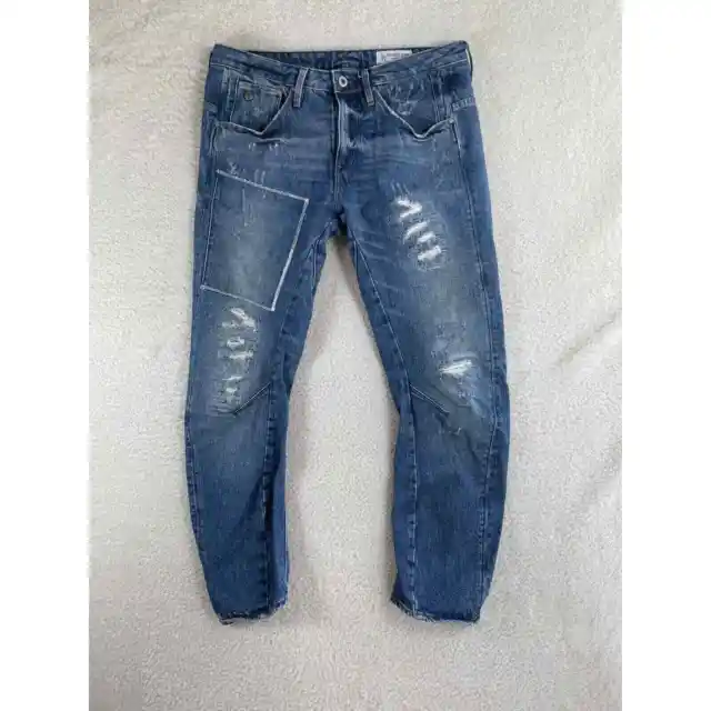 G Star Raw Jeans Mens 26x30 Blue Arc Slim Restored Denim Distressed Tapered